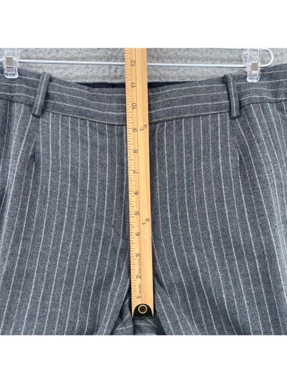 Talbots Pants Womens 12W Gray Pinstripe Wool Stretch Wide Leg Trousers Career - Picture 8 of 11